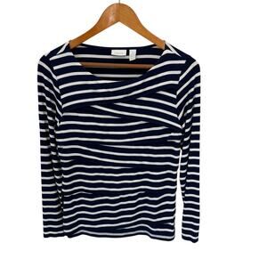 CHICO'S Top Chico's Size 1 US M Navy White Striped Layered Tiered Nautical